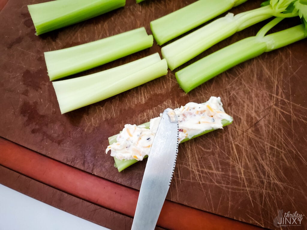 stuffing celery with cream cheese mixture