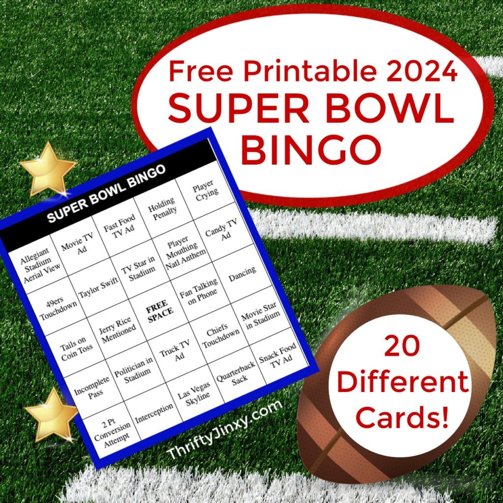 FREE Printable Super Bowl Bingo Cards for 2024 - Thrifty Jinxy