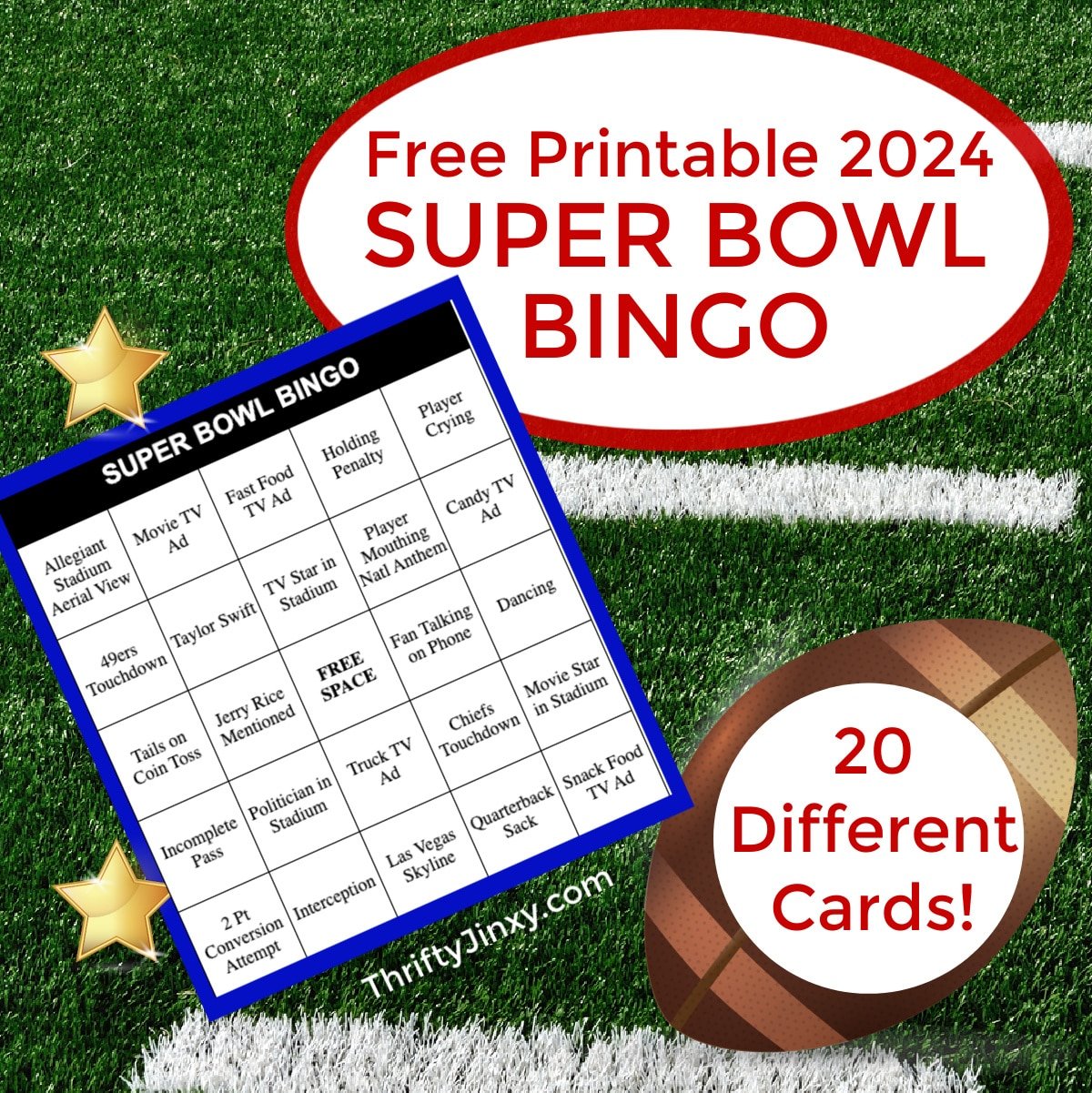 Free Printable 2024 Super Bowl Bingo Cards.