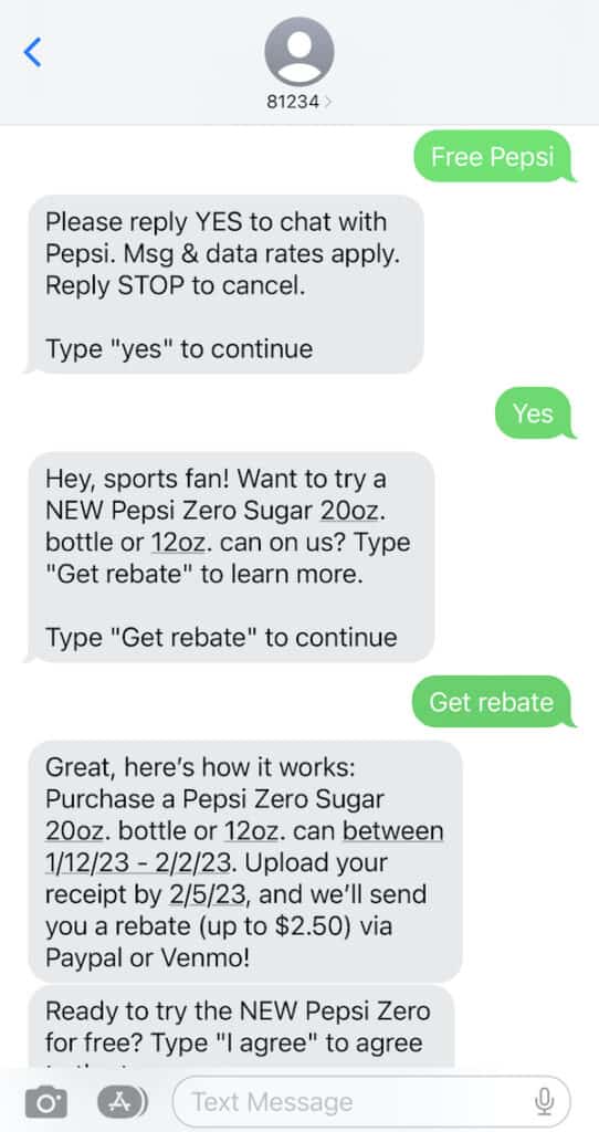 Pepsi Rebate Text