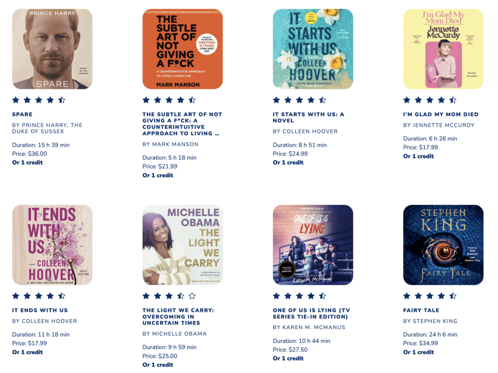 audiobooks dot com popular titles