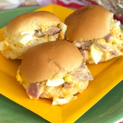 Cheesy Ham and Egg Sandwich with leftover Easter Eggs