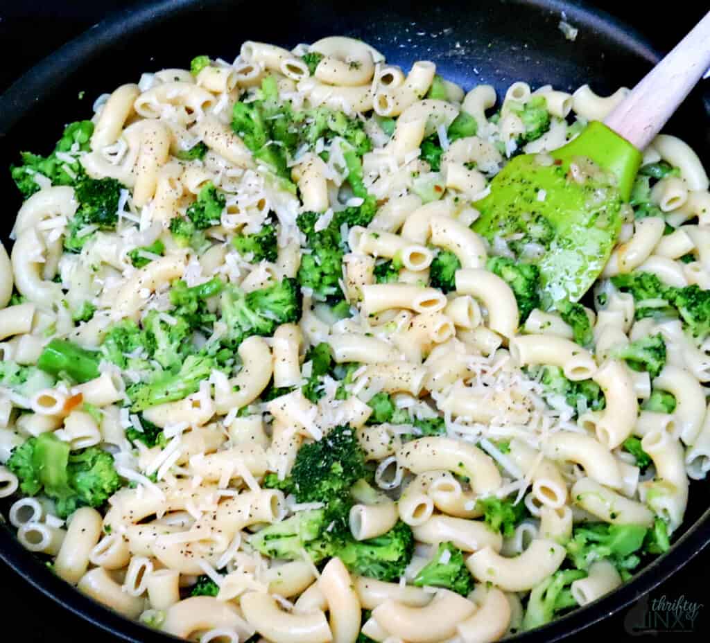 Mixing Broccoli Parmesan Macaroni