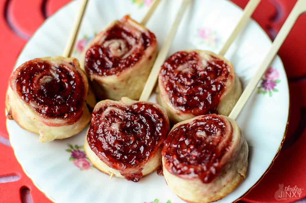 Raspberry Pie Pops on floral plate