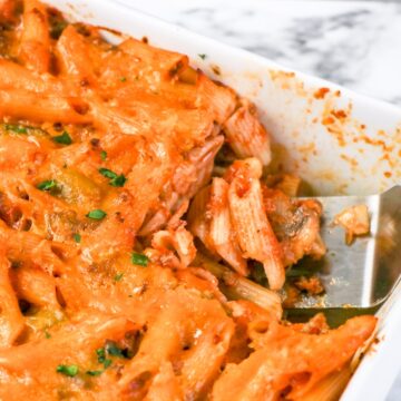 Johnny Marzetti Casserole with Serving Utensil.