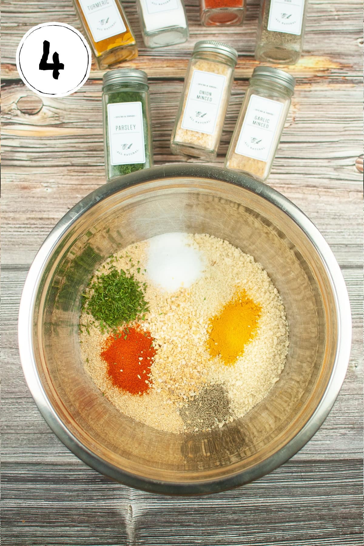 Adding Seasoning to Bread Crumbs in Food Processor.