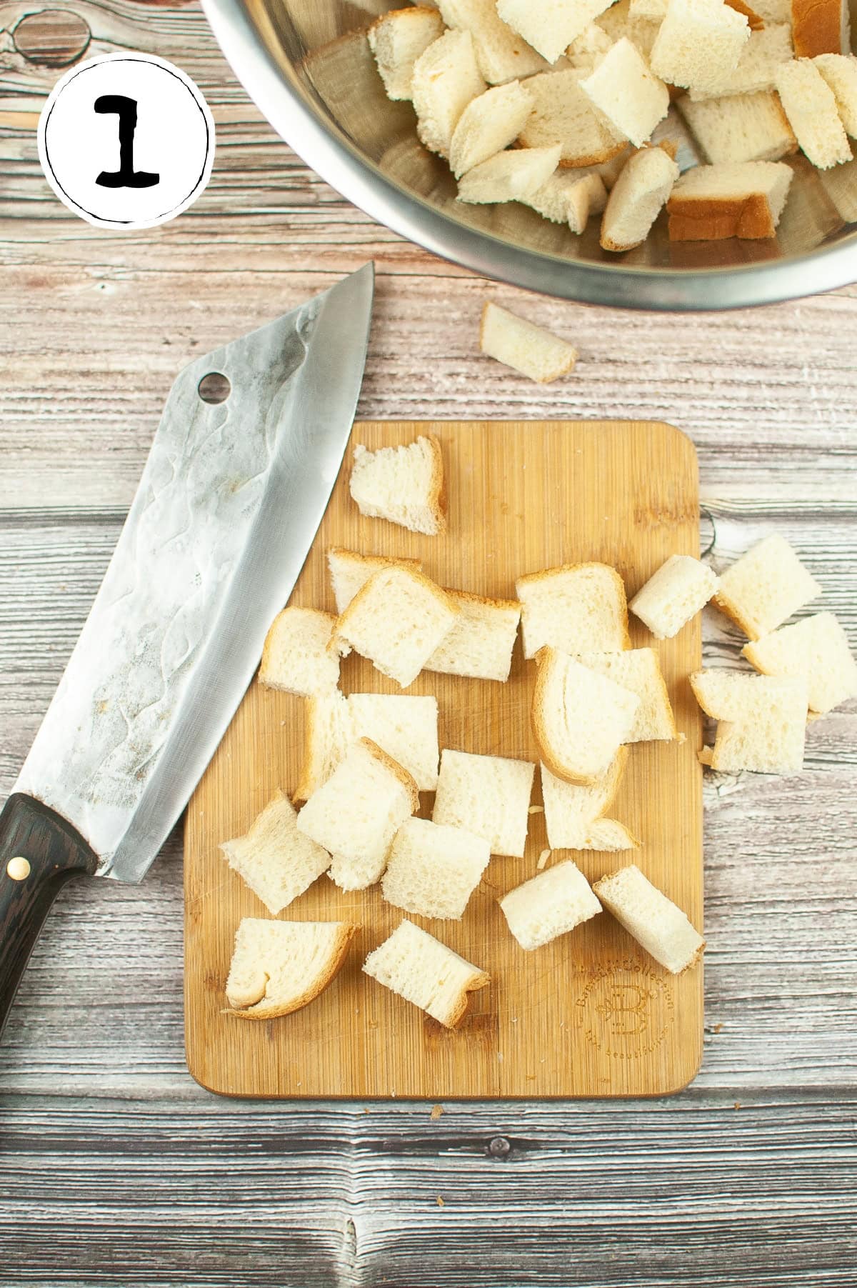 Cutting Bread into Cubes.