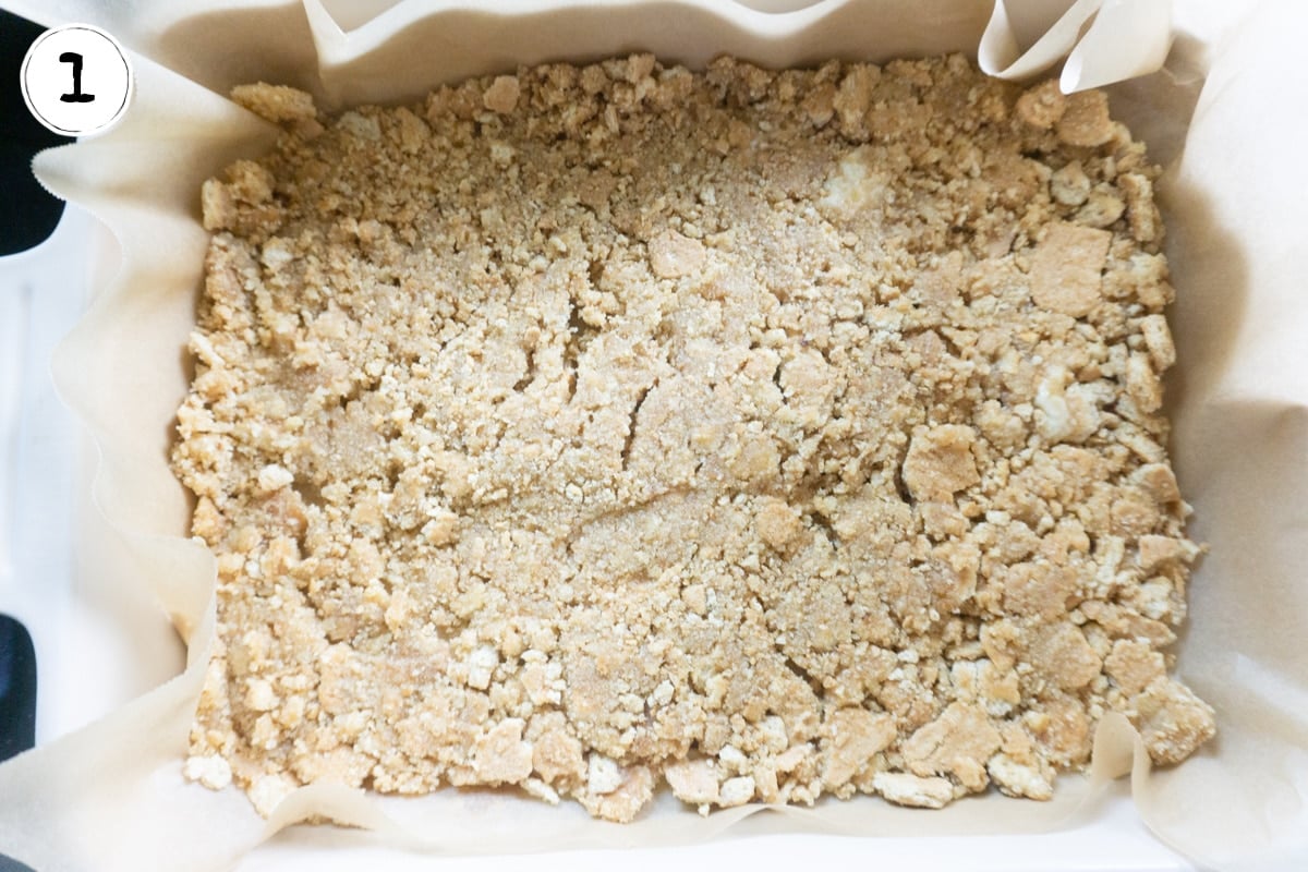 Graham Cracker crumbs sugar and butter pressed into pan to make crust.