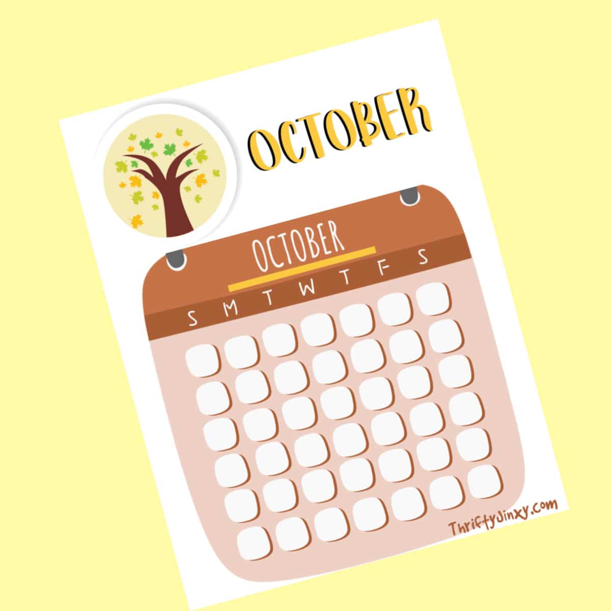 October Printable Calendar Page.