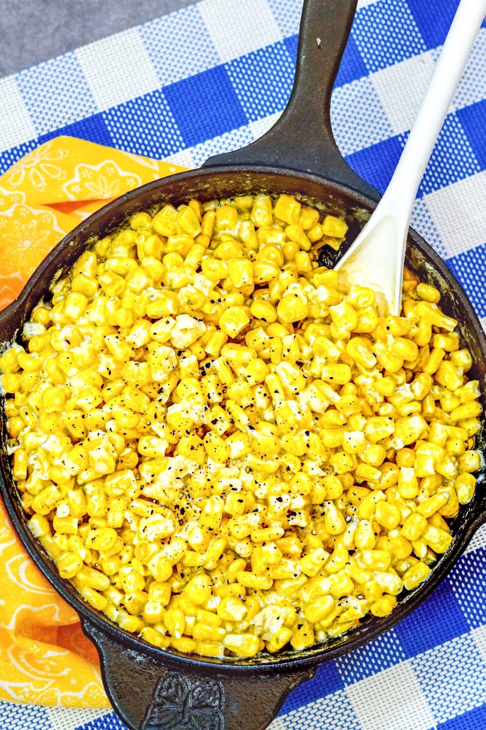 creamed corn cooked in cast iron skillet.