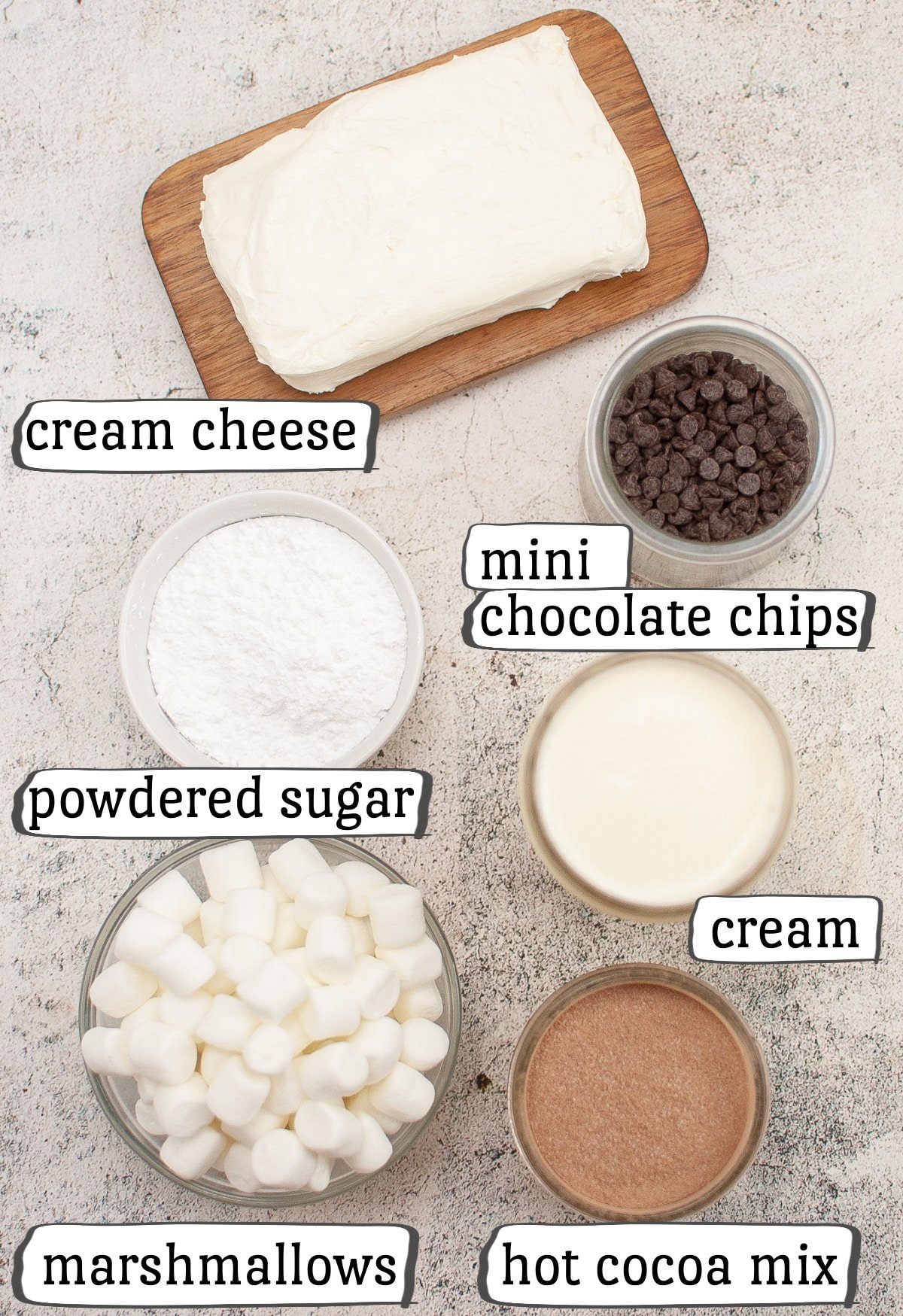 Hot Cocoa Dip Ingredients.