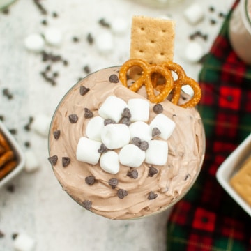 Hot Cocoa Dip with Graham Crackers and Petzels.