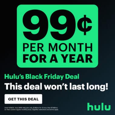Hulu Black Friday Deal for 99 cents per month for a year.