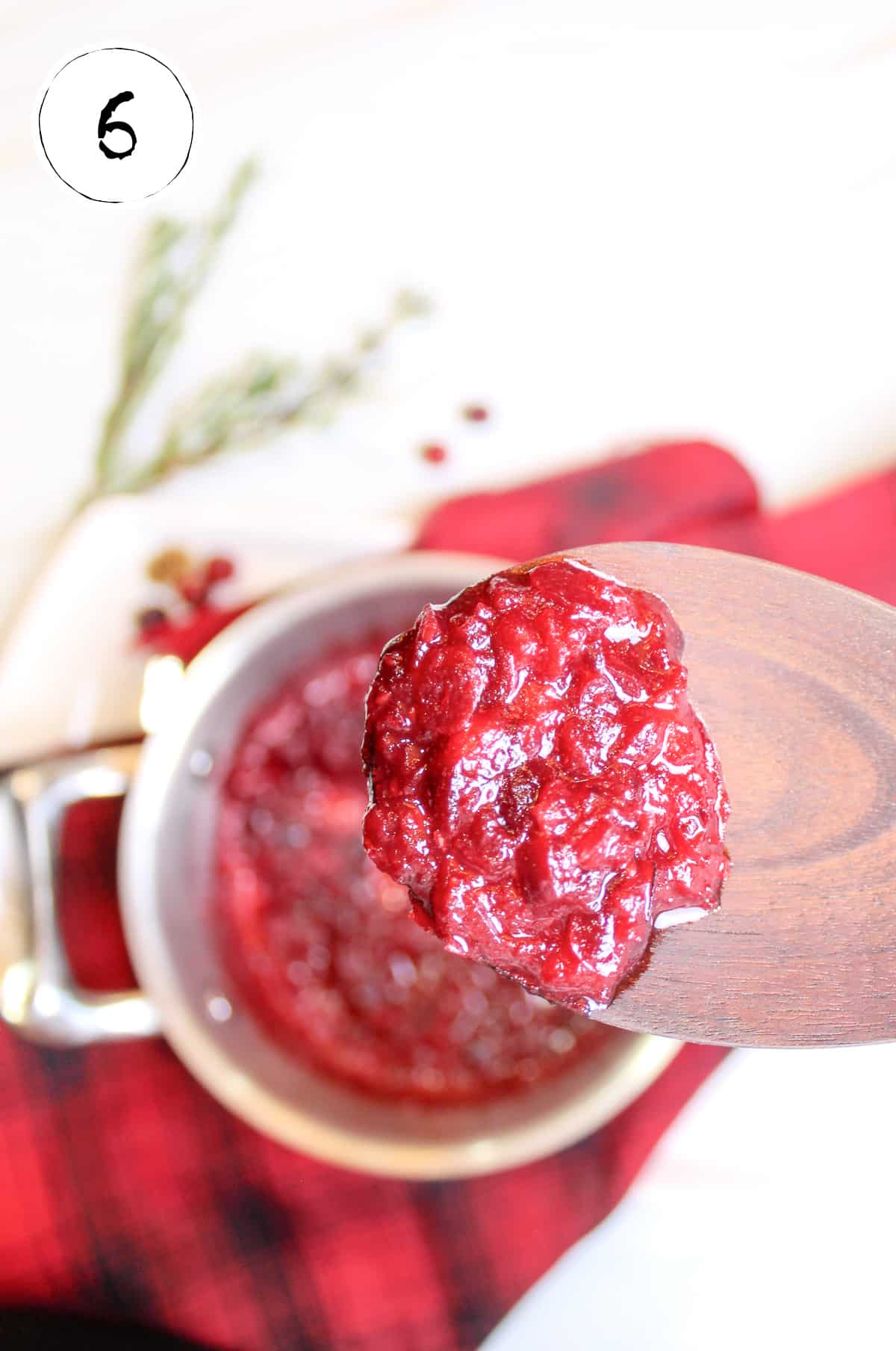 homemade cranberry sauce on wooden spo0n.