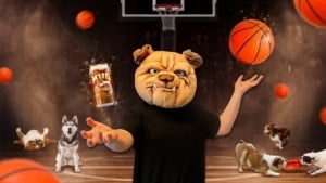 Mug Root Beer Mascot at NCAA basketball game.