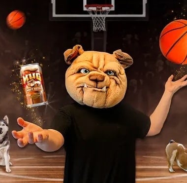 Mug Root Beer Mascot at NCAA basketball game.