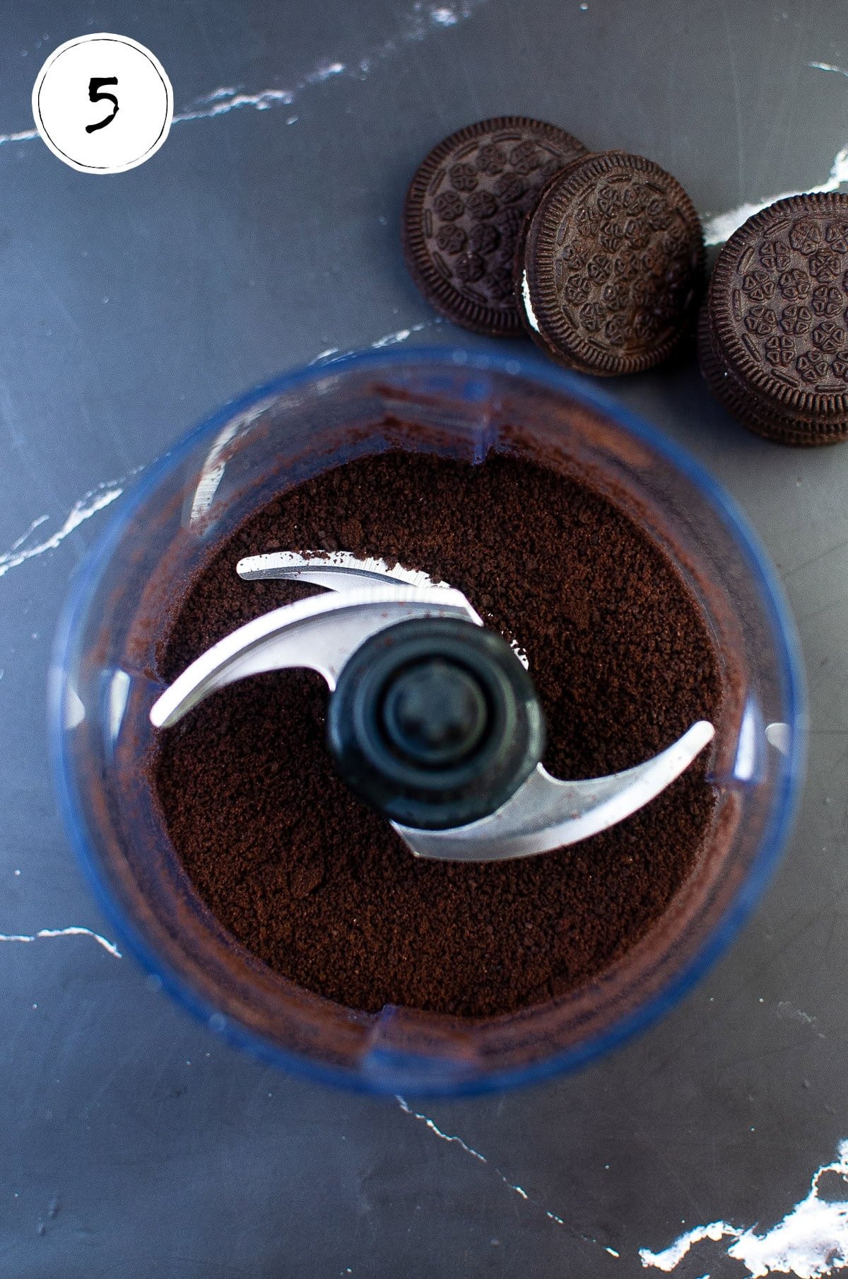 Pulverizing Oreo Cookies in Blender.