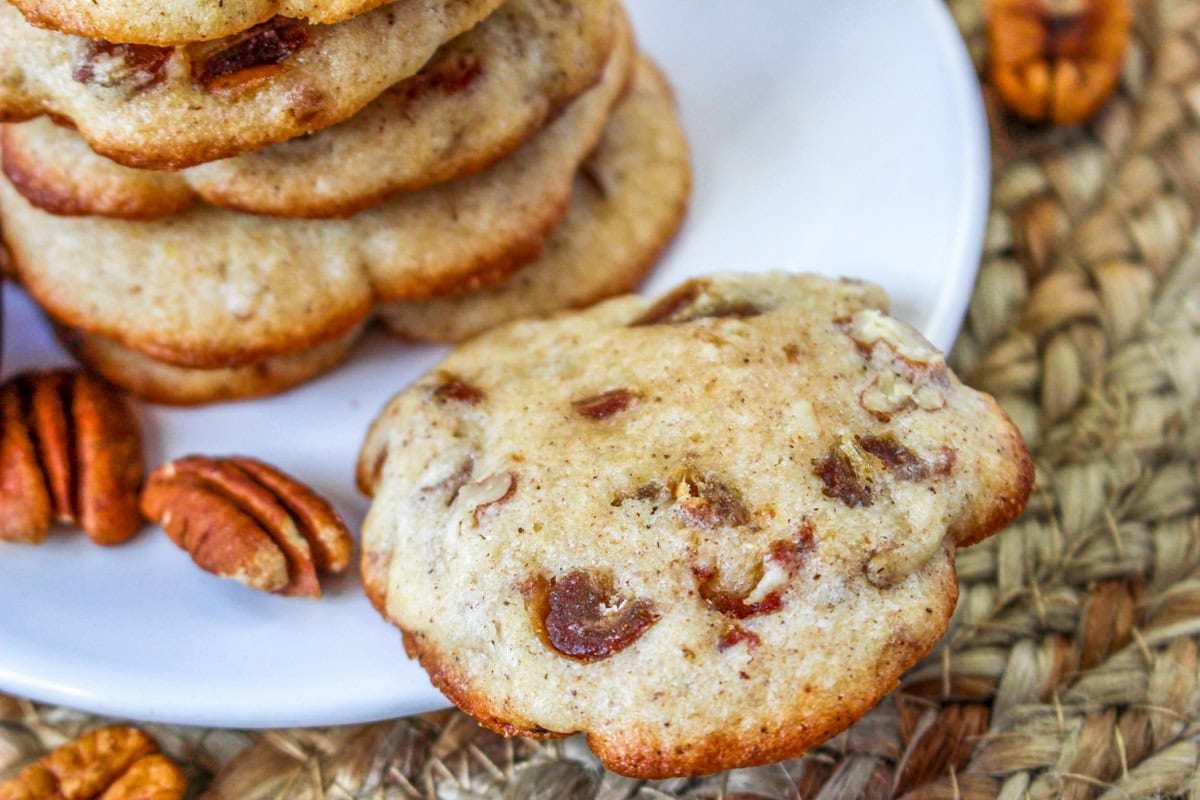 Pecan Date Spice Cookies on a white plate