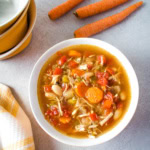 pulled pork soup in a white bowl