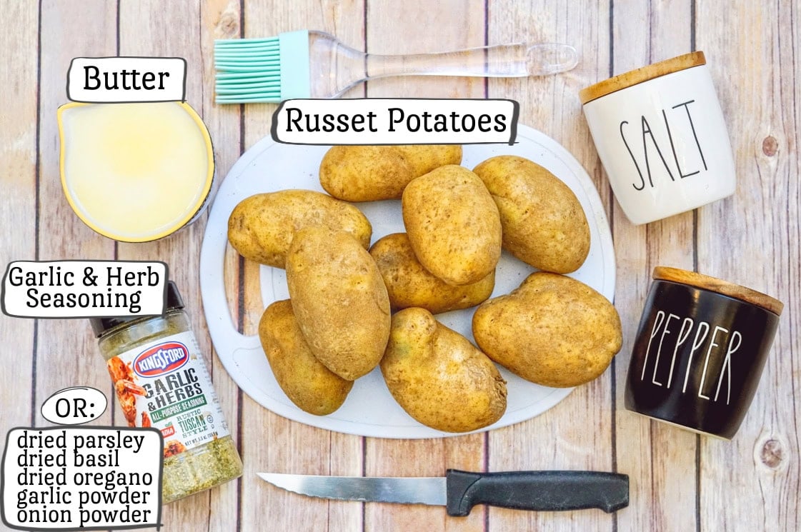 Ingredients and equipment for sheet pan garlic herb potatoes