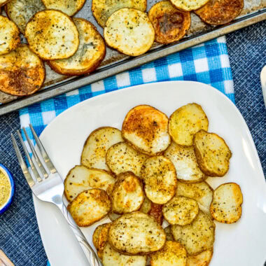Sheet Pan Garlic Herb Potatoes on a white plate