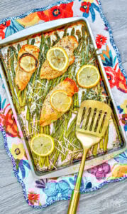 Sheet Pan Chicken and Asparagus on Baking Sheet.