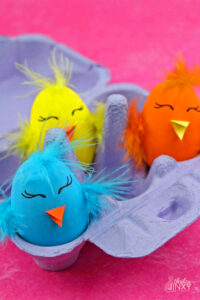Wood Easter Egg Chicks in Egg Carton.