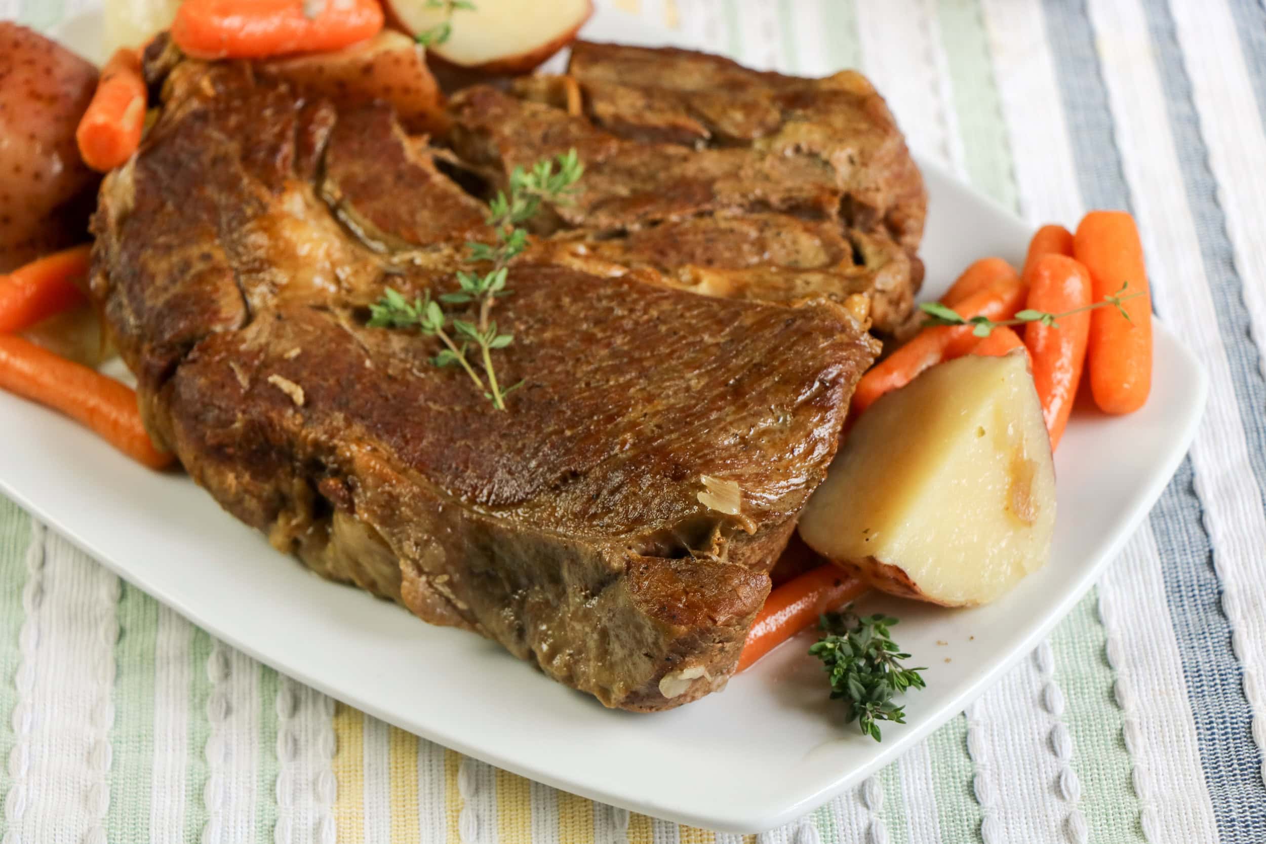 Stovetop Pot Roast with potatoes and carrots.