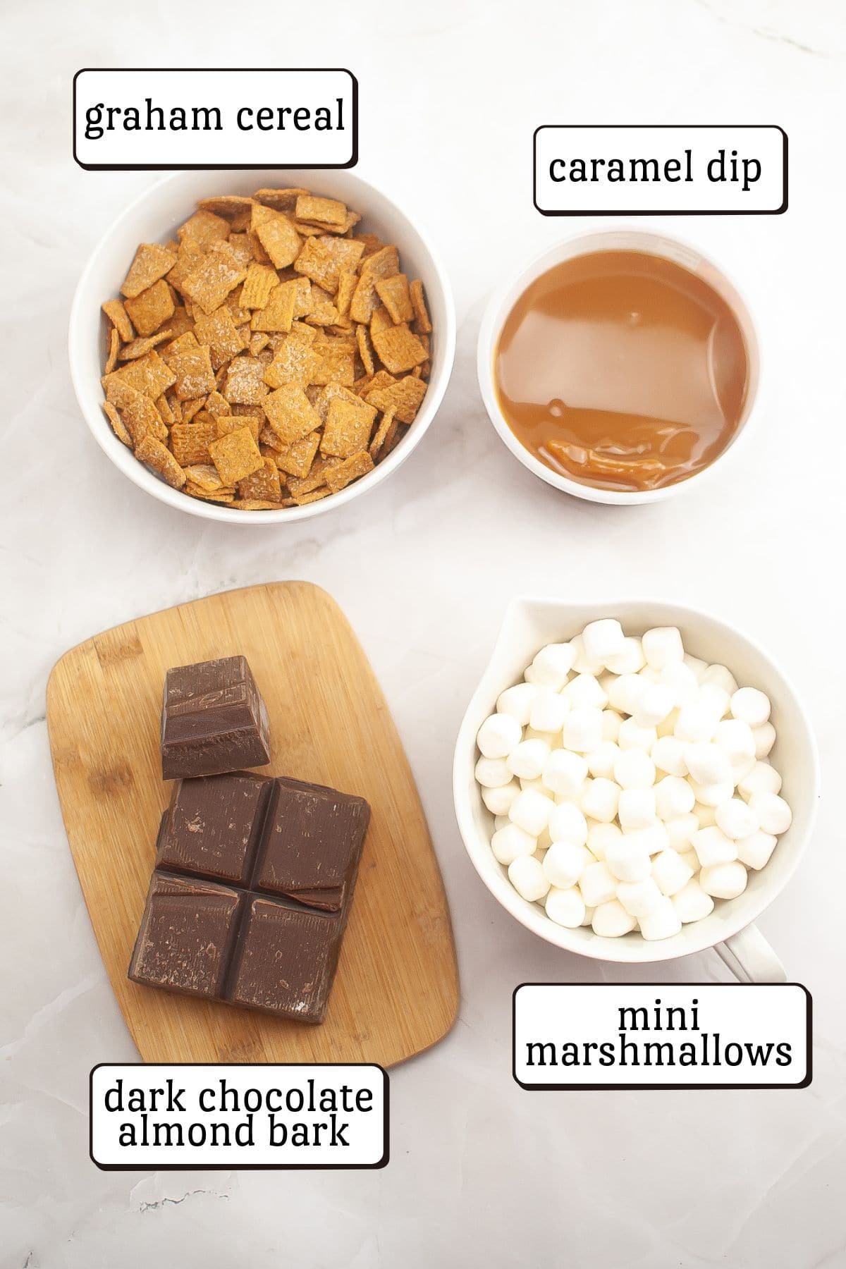 Copycat Costco Caramel S’mores Clusters ingredients.