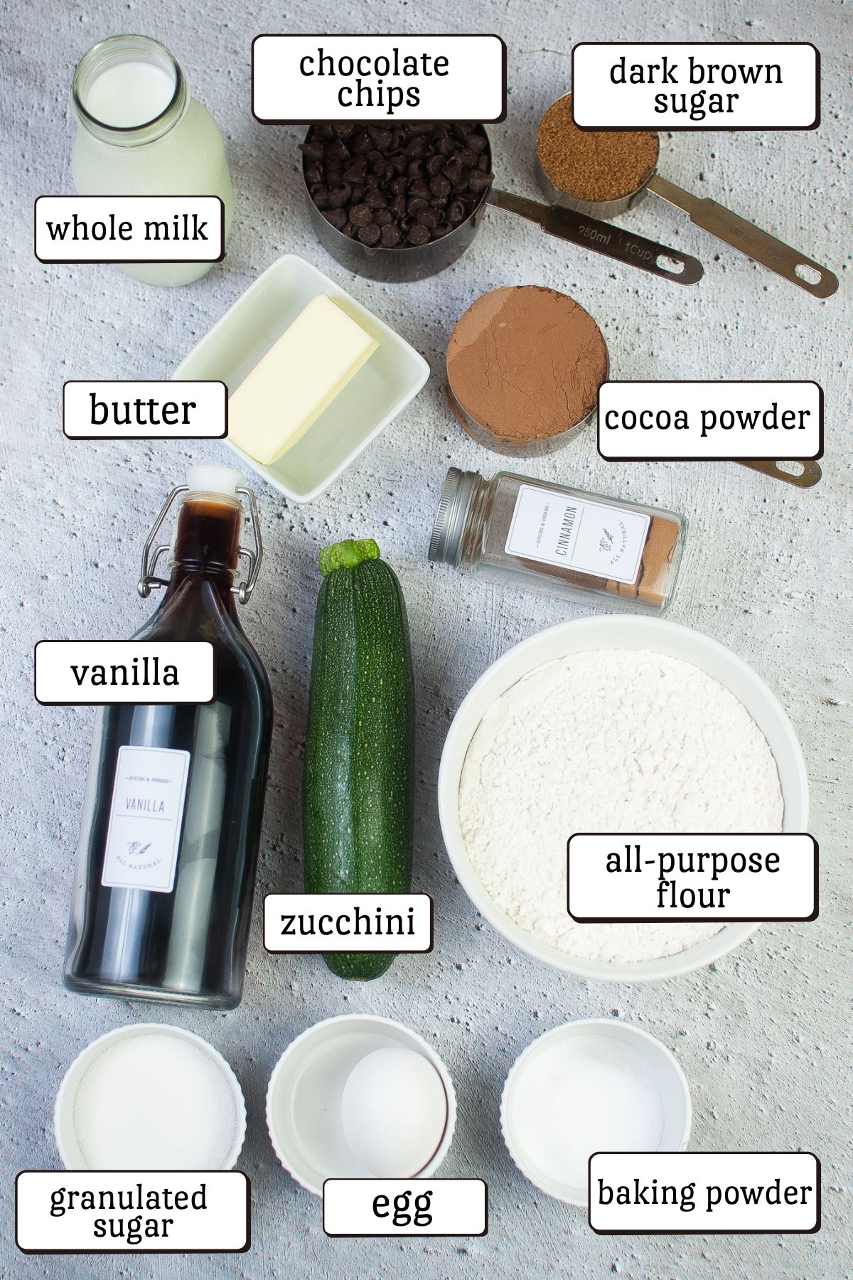 Ingredients for Air Fryer Double Chocolate Zucchini Muffins.