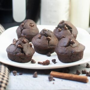Air Fryer Double Chocolate Zucchini Muffins.
