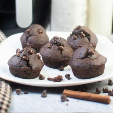 Air Fryer Double Chocolate Zucchini Muffins.