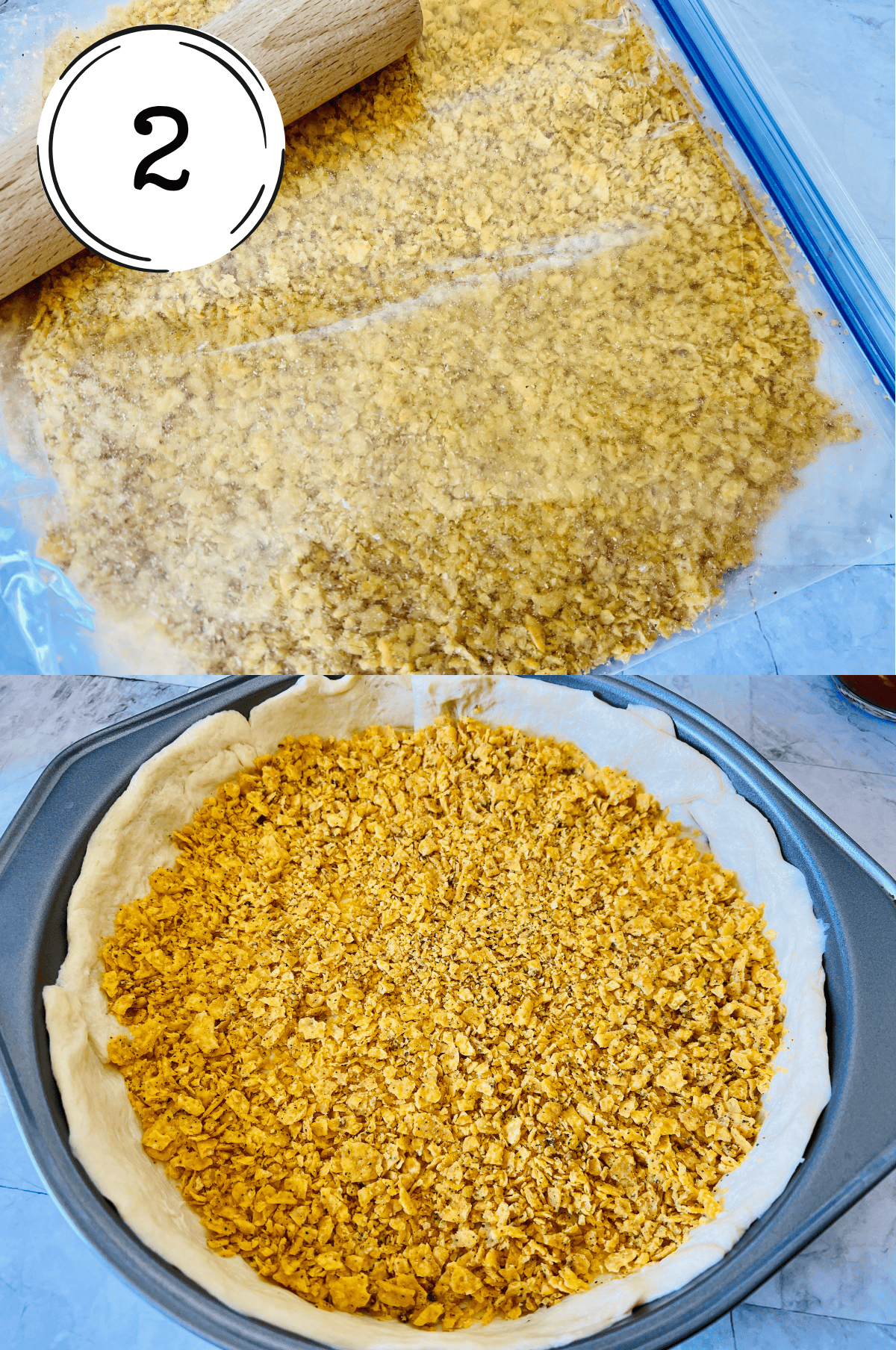 step 2 in the process of making dorito pie