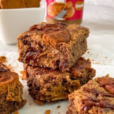 Stack of two Biscoff Brownies.