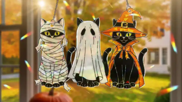 Image for Halloween Trio Black Cats Hologram Ornament