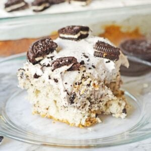 Oreo Cookies and Cream Poke Cake.