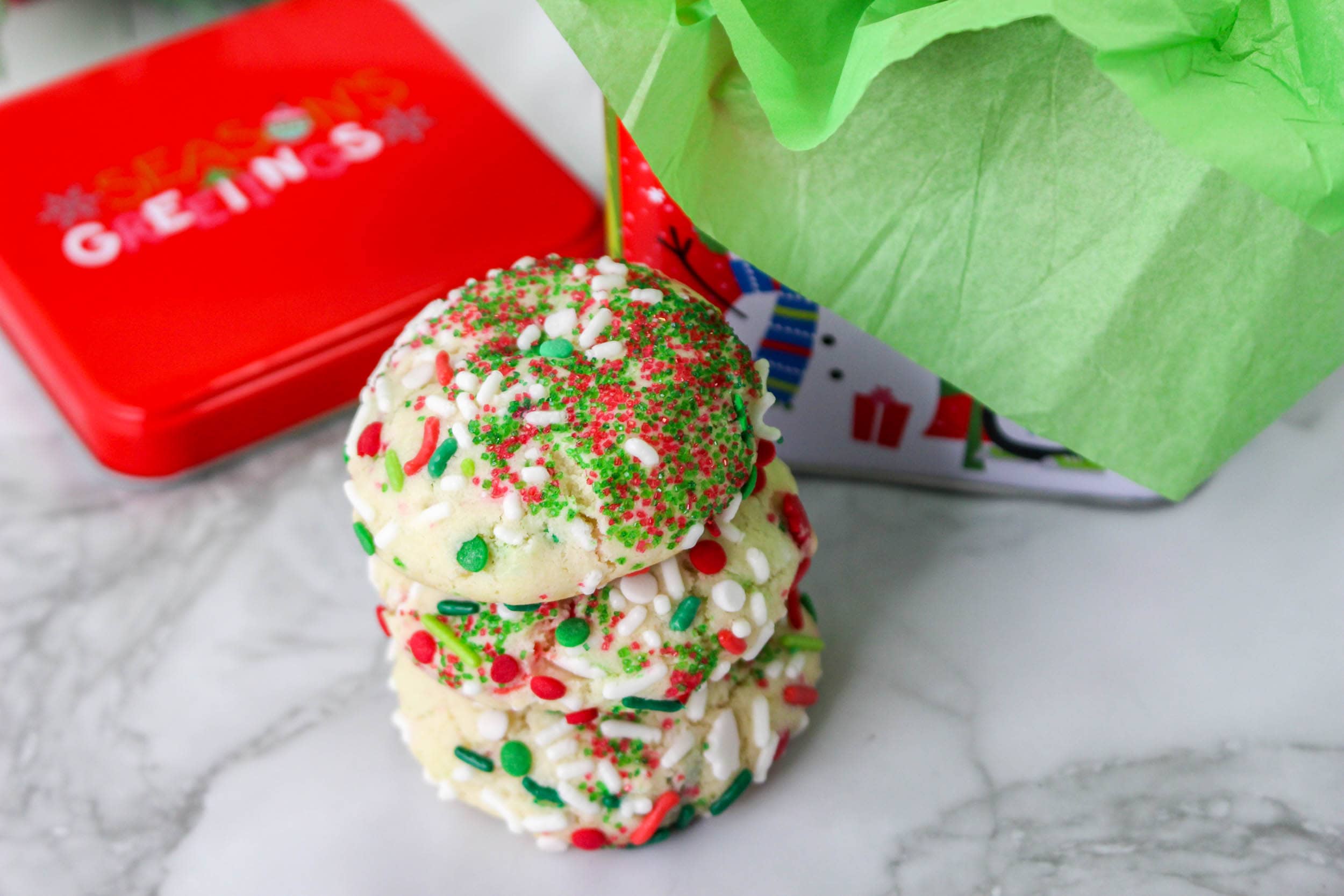 cookies in wrapper and gifts aside