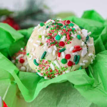 Cake Mix Christmas Cookies in green wrapper