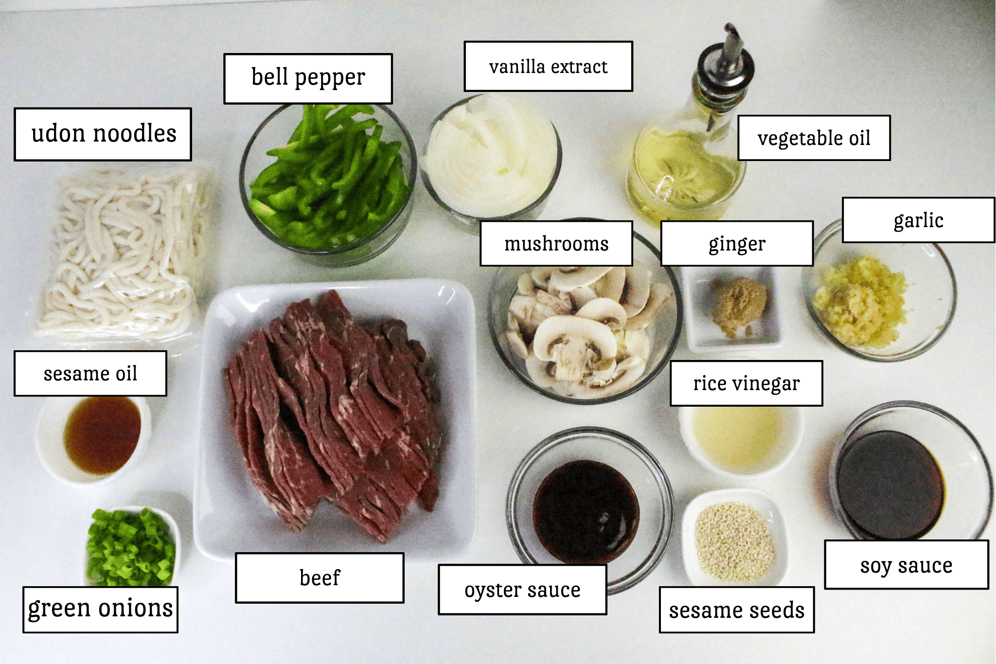 Beef and Udon Noodles
 ingredient list
