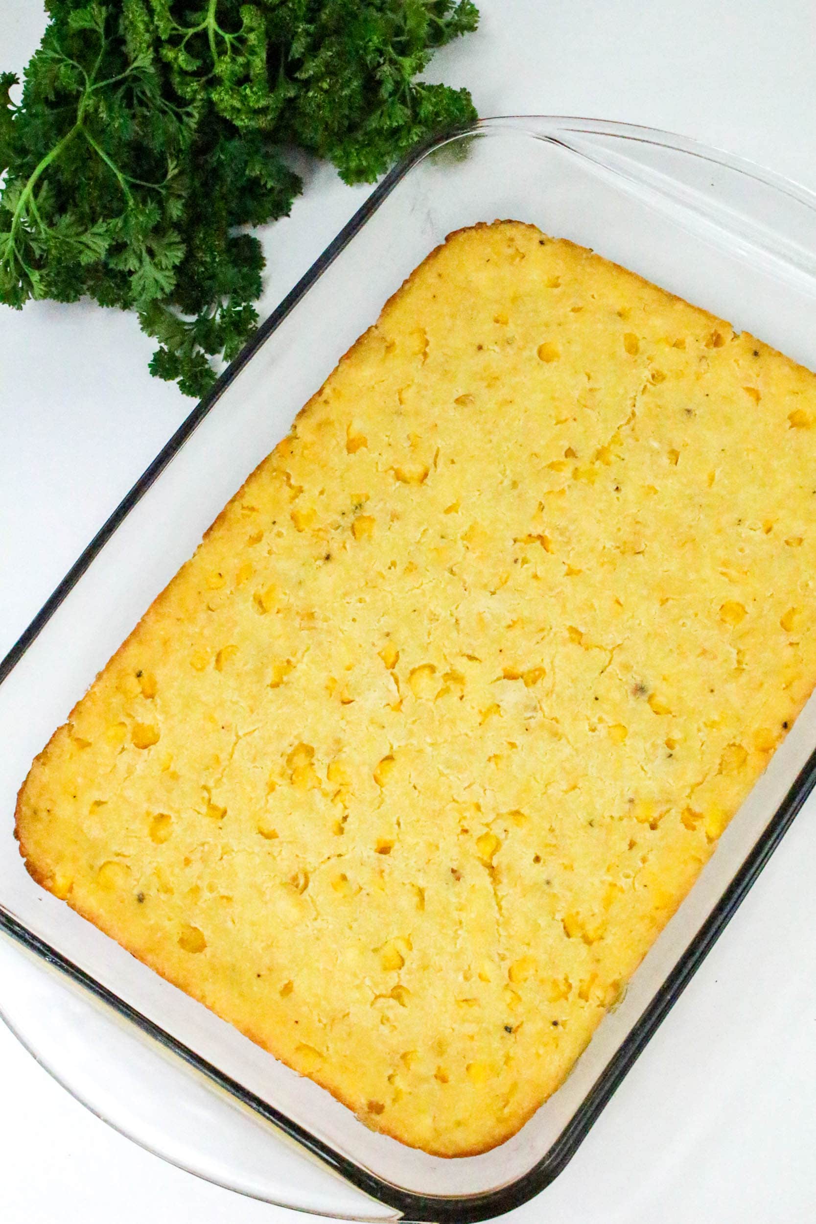 5 Ingredient Corn Casserole with garnish