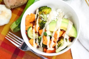 Quinoa Veggie Bowl finished recipe on a bowl