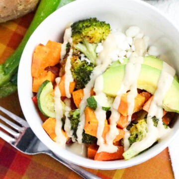 Quinoa Veggie Bowl finished recipe on a bowl