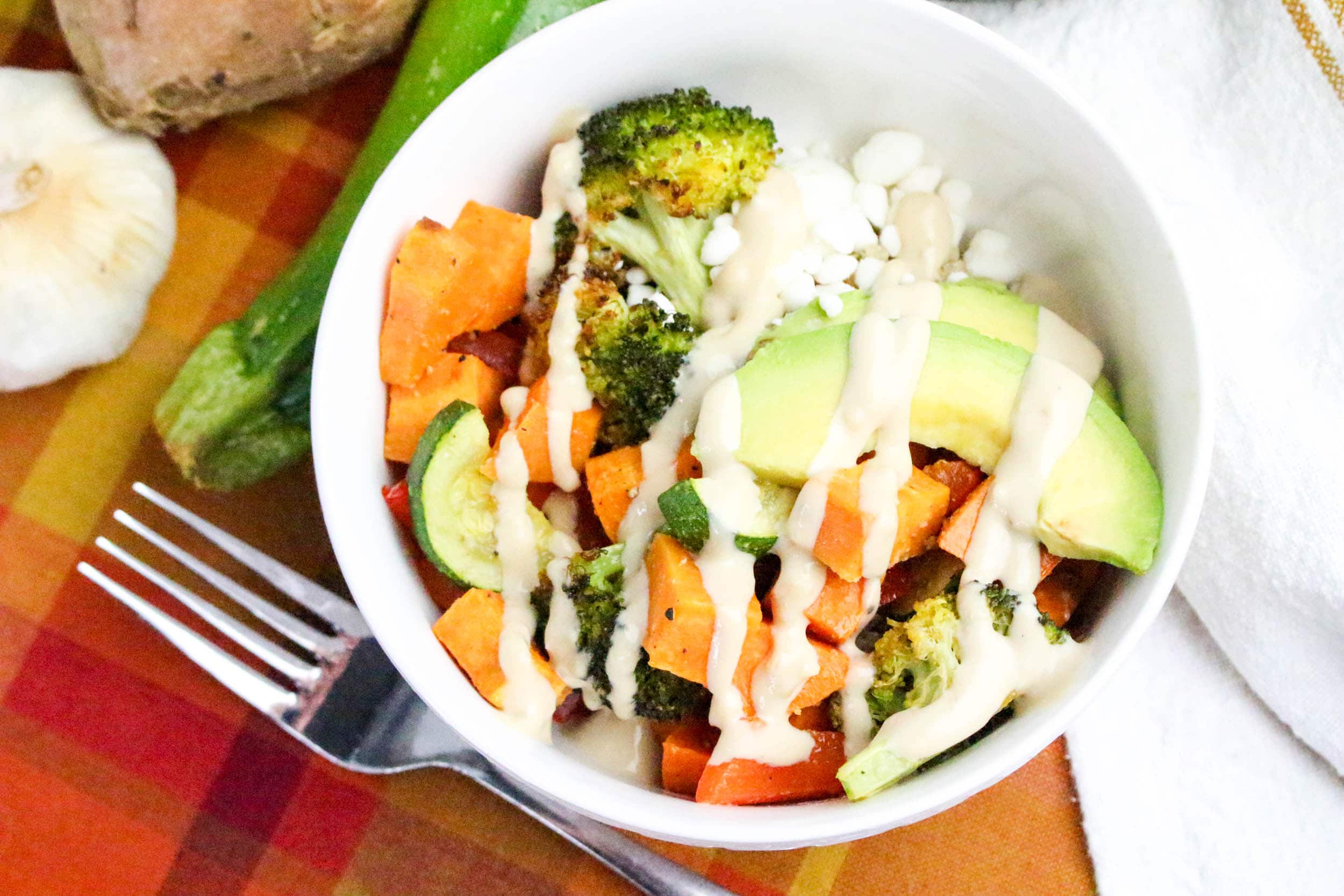 Quinoa Veggie Bowl finished recipe on a bowl