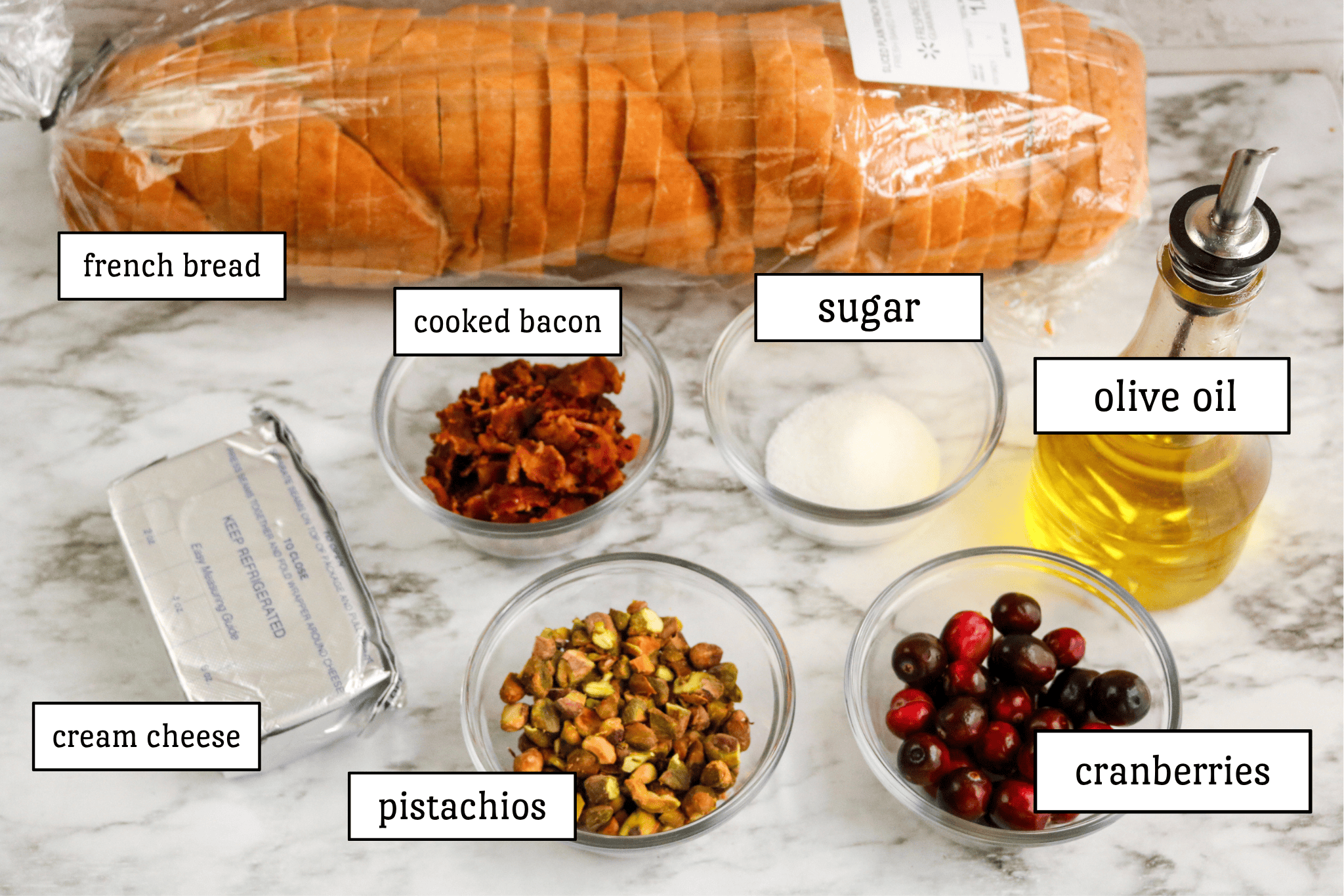 Bacon Pistachio and Cranberry Cream Cheese Crostini recipe list