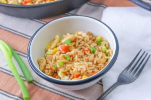 rice on bow with fork on side