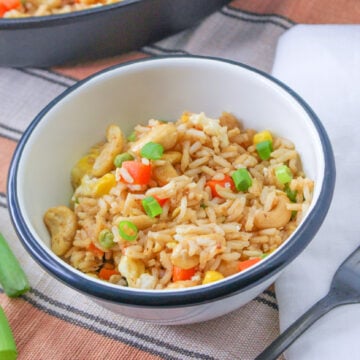 rice on bow with fork on side