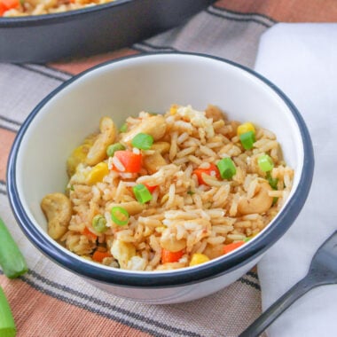 rice on bow with fork on side