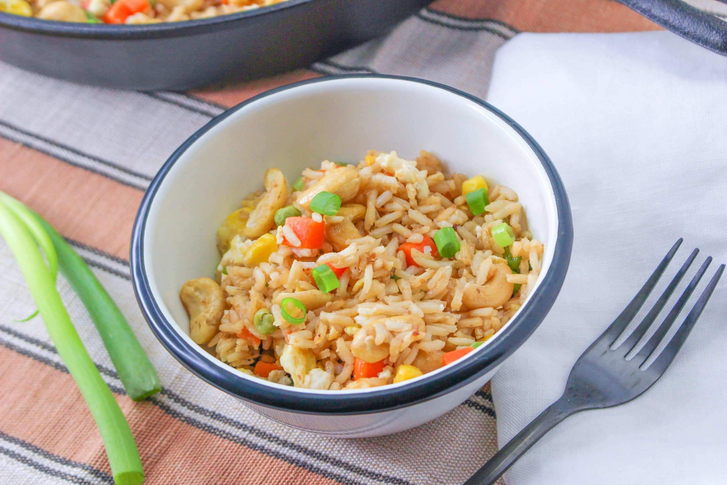 rice on bow with fork on side