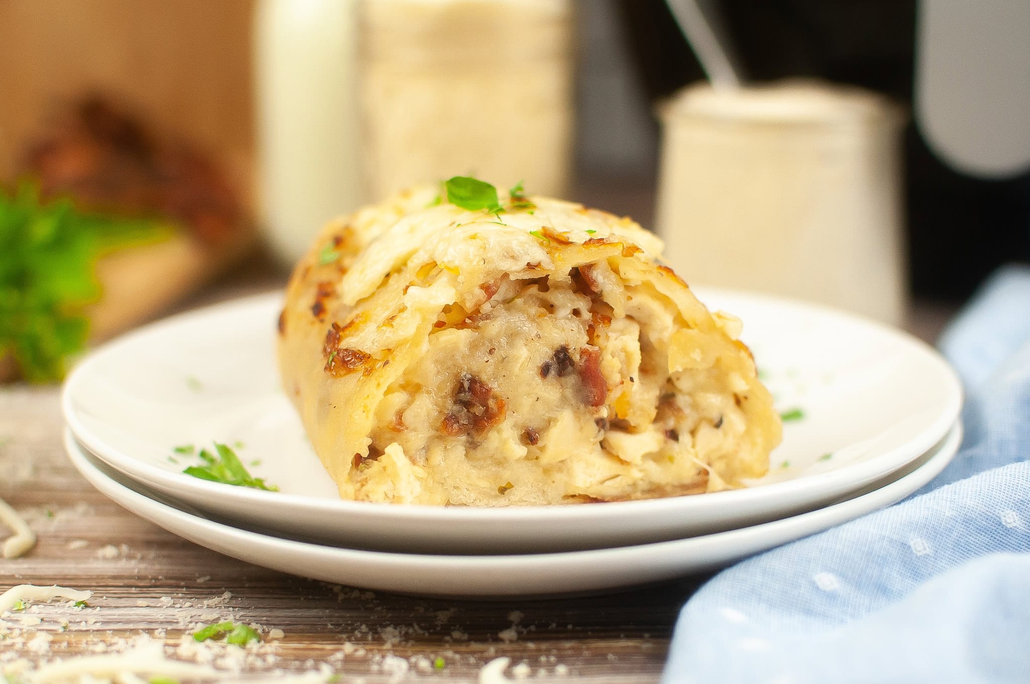 a slice of the fully cooked chicken bake